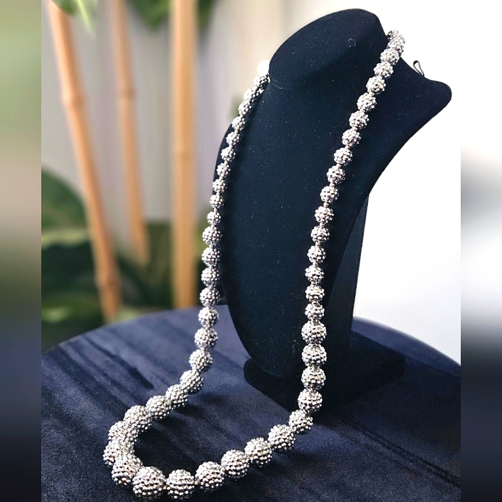 KJL Kenneth Lane Silver Crystal Pave Graduated Disco Ball Bead Sparkly Necklace